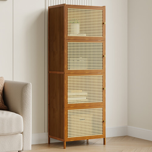 Living And Home 4-Tier Narrow Bookcase Storage Cabinet with Doors