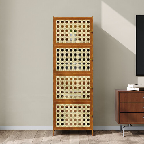 Living And Home 4-Tier Narrow Bookcase Storage Cabinet with Doors 1