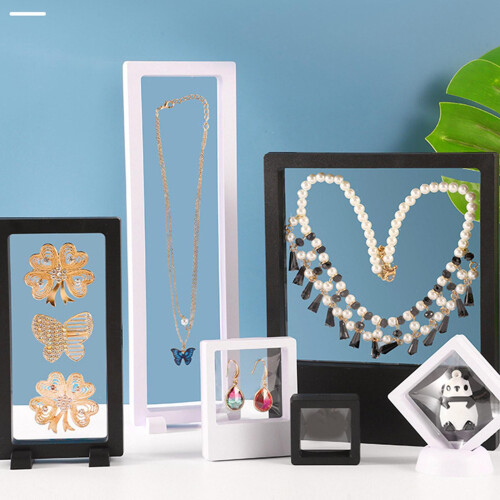 Floating Jewelry Display Case Suspended-White square base 1