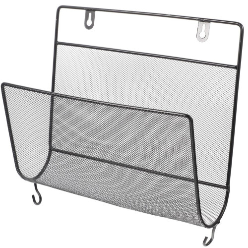 Black wrought iron wall shelf, hanging doorstop