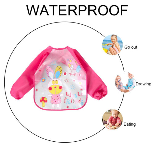 Waterproof apron with sleeves for baby, washable, rabbit pattern 1
