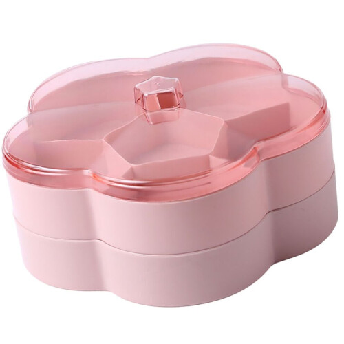 Transparent snack box with compartments for nuts and sweets, pink 2