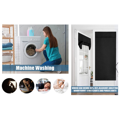 (Black) Polyester Light Filtering Door Curtain Convenient And Practical 1
