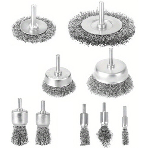 9PCS Carbon Steel Wire Wheel Brushes Set For Drill Grinding Rust