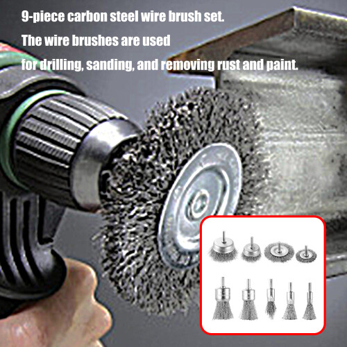 9PCS Carbon Steel Wire Wheel Brushes Set For Drill Grinding Rust 1