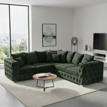 Ashton 5 Seater Corner Green Plush Velvet Scatter Back Sofa Modern Comfortable Living Room Seating