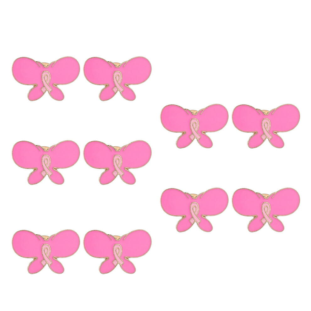 Pink 10Pcs Cancer Awareness Brooch Butterfly Lapel Pin Ribbon