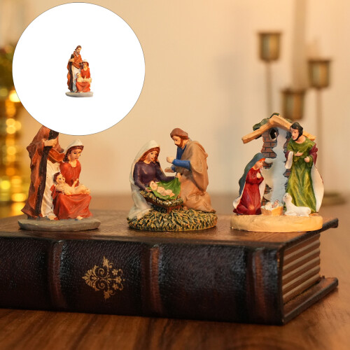 Mini ensemble de crèche de noël en résine, Statue de la-Style C 1