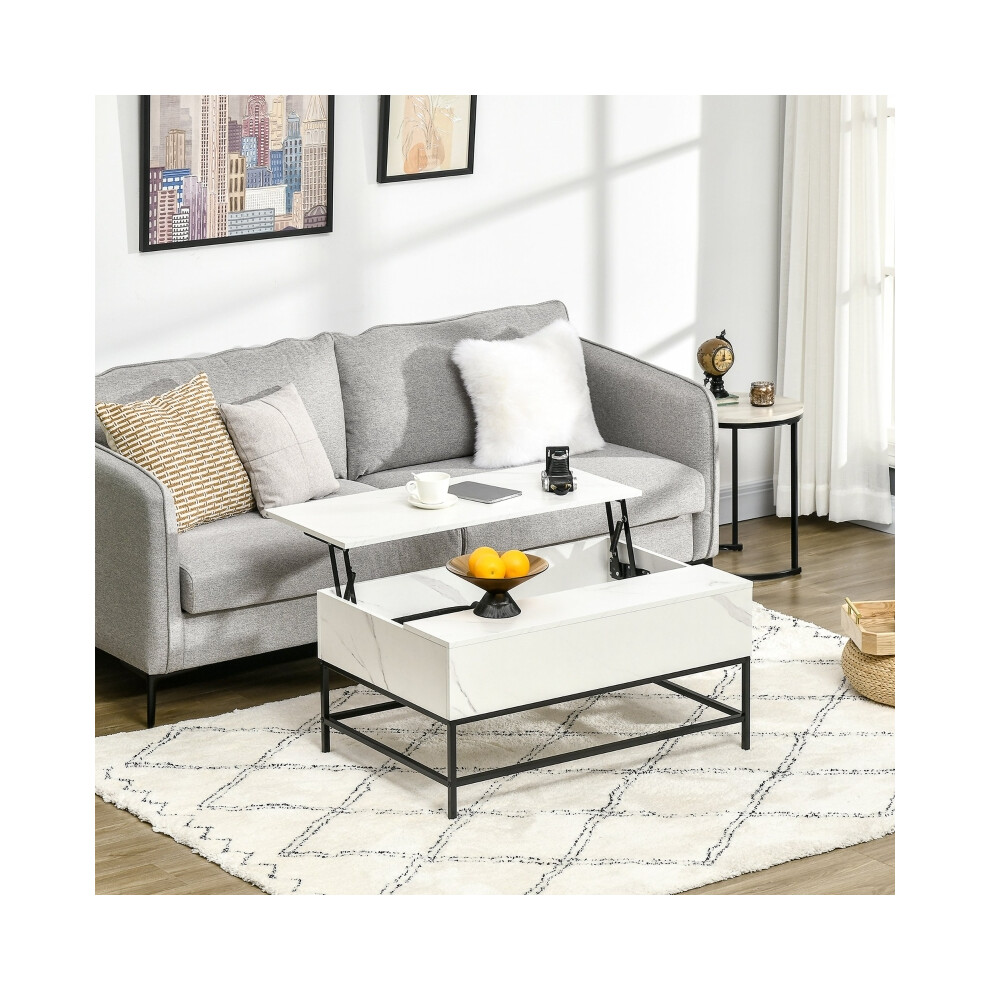 Faux Marble White Modern Lifting Coffee Table - Hidden Storage Adjustable Height Perfect for Modern Living Room Decor-image-OPC-PMXY8NP-NEW