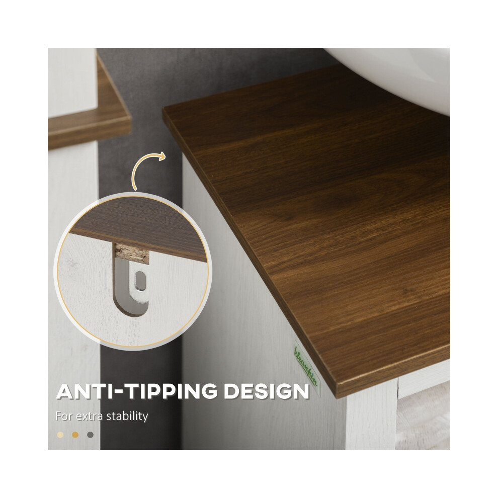 White Under Sink Bathroom Cabinet - 60x30x60cm Double Doors Vanity Unit with Shelves Sturdy Material & Compact Design-image-OPC-PMXY8WN-NEW