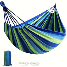 Single Wide Thick Canvas Hammock Outdoor Camping Backpackaging Leisure Swing Portable Hanging Bed Sleeping Swing Hammock(Blue)