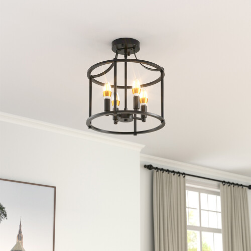 Living And Home Black Cage Metal Ceiling Light