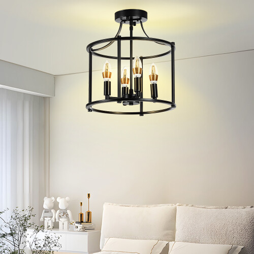 Living And Home Black Cage Metal Ceiling Light 1