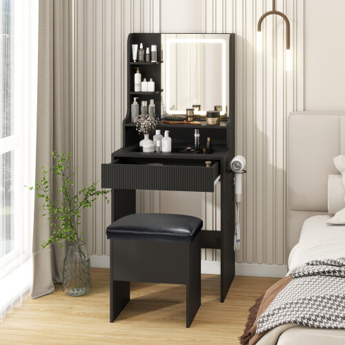 ELECWISH Dressing Table Stool Set LED Mirror with Charging