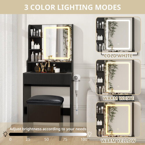 ELECWISH Dressing Table Stool Set LED Mirror with Charging 2