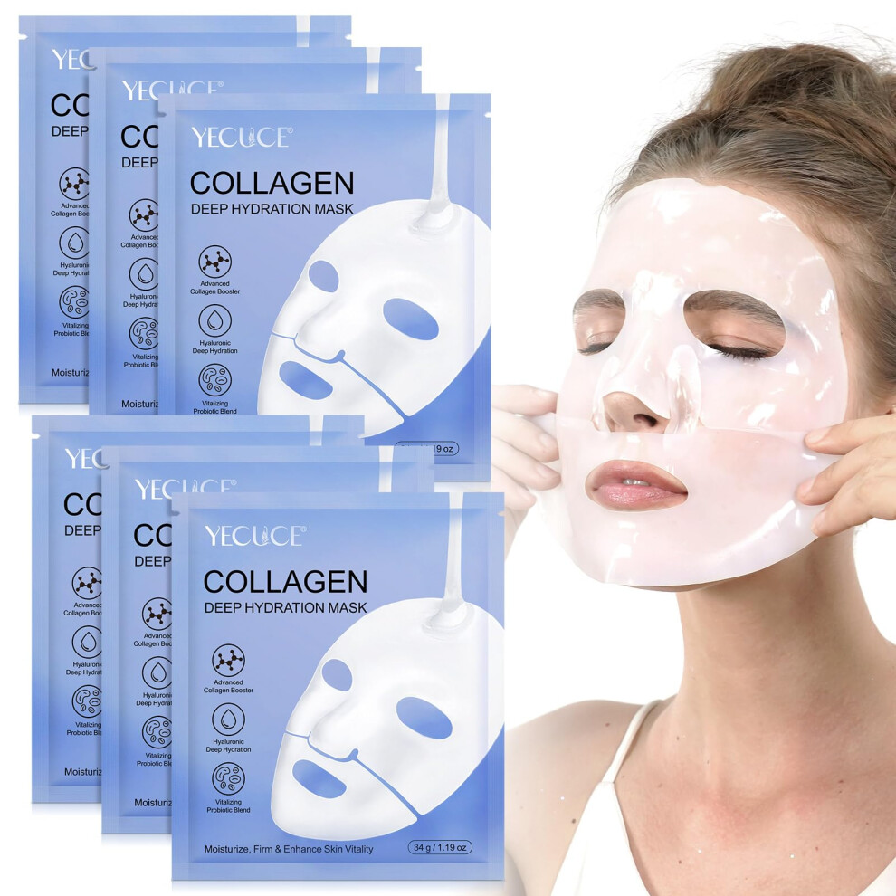 Tooffi Collagen Face Mask - 6Pcs Bio Collagen Face Mask - Collagen Face Masks - Bio Collagen Deep Hydrating Firming Overnight - Elasticity Improvement, Anti
