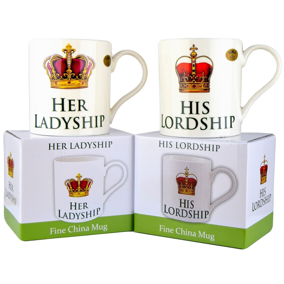 The Leonardo Collection His Lordship & Her Ladyship Fine China Set Of 2 Mugs In Individual Gift Boxes