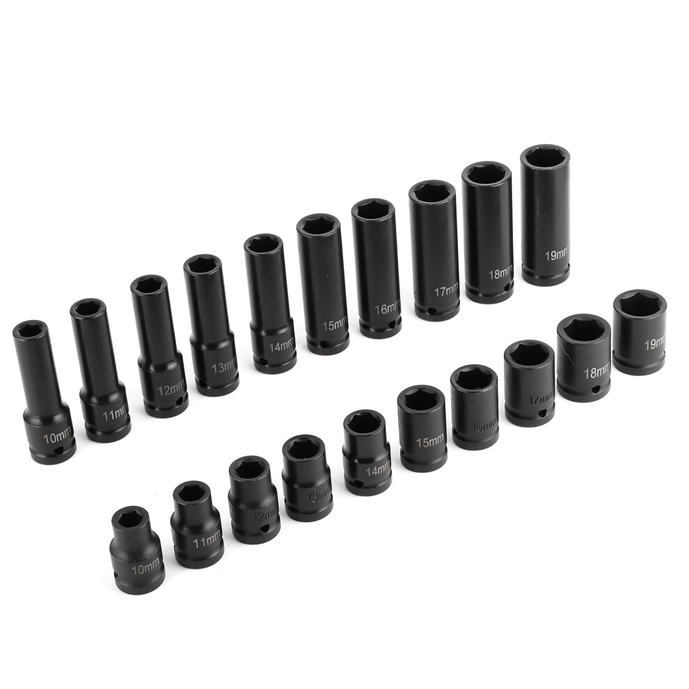 20pcs 1/2in Drive Deep Impact Socket Set, Chrome-Vanadium Steel, 6-Point, Black-image-OPC-PMXYN7S-NEW