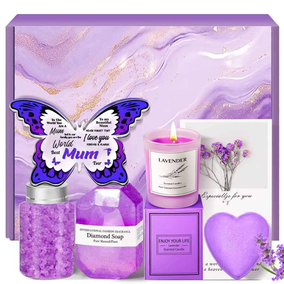 Eletorot Purple Mum Birthday Gifts From Daughter Son: Personalised Best Mum Presents Ideas, Candle Bath Hamper Basket Set, Pamper For Mom Mummy, Acrylic
