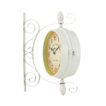Retro Double Face Pendulum Clock, Metallic Decorative Elements for House, Garden, Terrace, Retro Station Clock Style for Indoor & Outdoor, 36X28x8.5CM