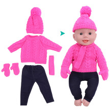 Rosenrot-Puppenbekleidung Set für 18/43cm Baby-Puppen, Pullover, Hose, Mütze, Schal, Handschuhe