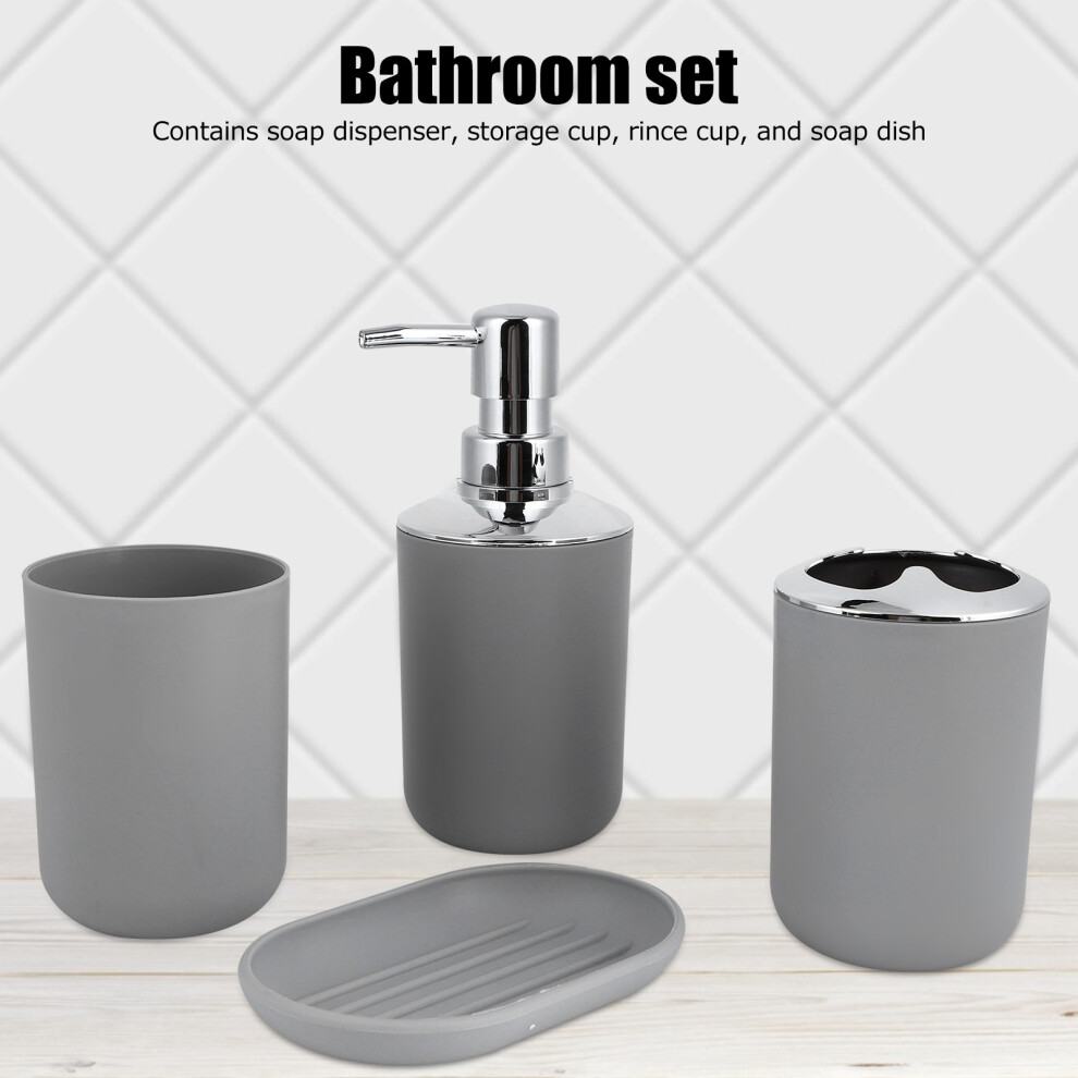 4Pcs Bathroom Kit Set Gray Plastic Lotion Bottle, Soap Dish & Cups-image-OPC-PMXYVHS-NEW
