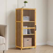 3-Tier Narrow Bookcase Storage Cabinet with Acrylic Door