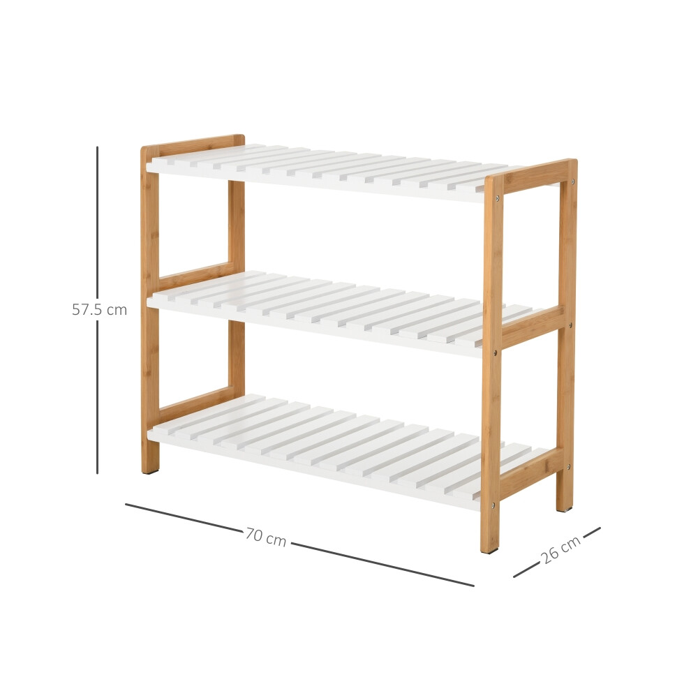 Natural Wood 3-Tier Shoe Rack with Slatted Shelves Spacious Open Storage for Hallway Home Family Use 70L x 26W x 57.5H cm-image-OPC-PMXYW7R-NEW