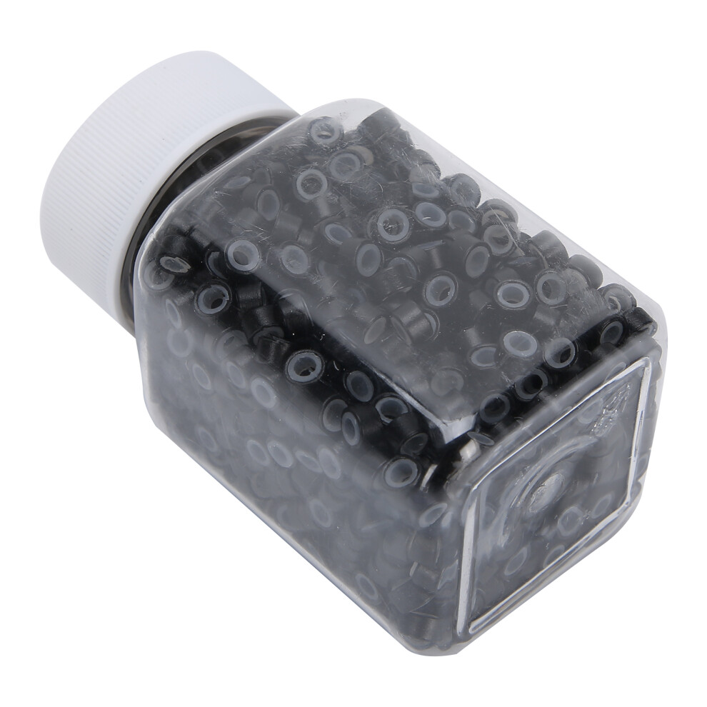 Unisex Black Professional Hair Extension Micro Beads Silicone Lined Rings Aluminium 1#
