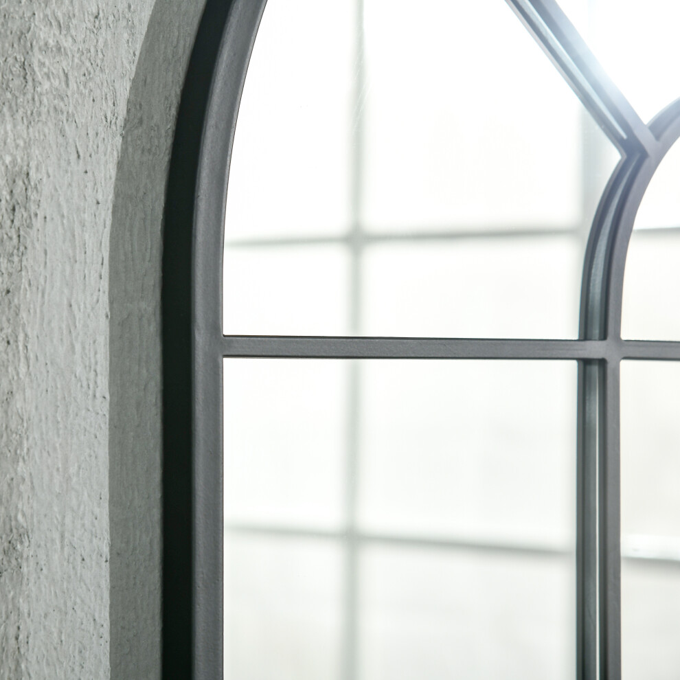 Black Arched Wall Mirror 91x60cm Modern Window Design for Living Room & Bedroom Contemporary Style-image-OPC-PMXYXB2-NEW