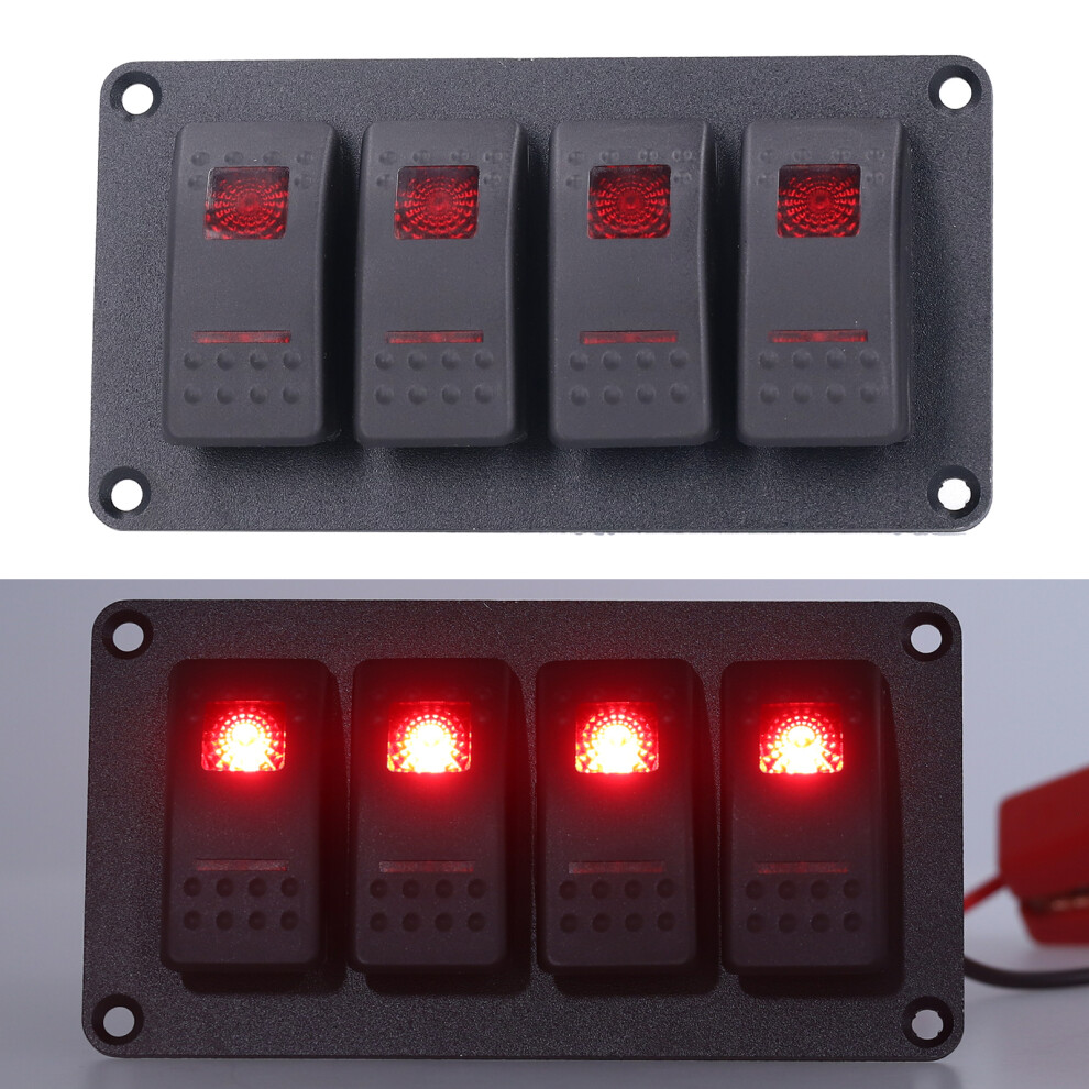 4 Gang Rocker Switch Panel Led Backlight 12V/24V Marine Boat Red 4041360508429