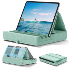 KDD Tablet Pillow Holder, Foldable iPad Stand for Lap, Bed and Desk -Tablet Soft Pad Dock with Pocket & Stylus Mount Compatible with iPad Pro 12.9,