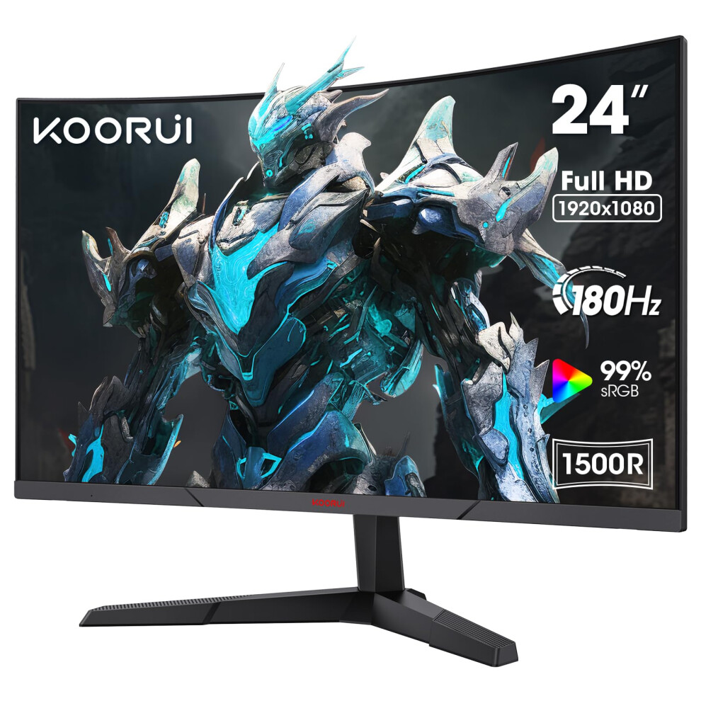 Koorui 24 Inch Gaming Monitor, Fhd 1080P Curved Monitors, 180Hz Va 1Ms 1500R Computer Screen With Adaptive Sync, Hdmi X2 /Dp, Vesa Compatible, Tilt 8000002472104
