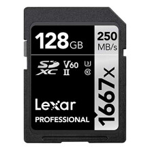 Lexar Professional 1667x SD Card 128GB, SDXC UHS-II Memory Card, Up to 250MB/s Read, 120MB/s Write, Class 10, U3, V60 SD for Professional