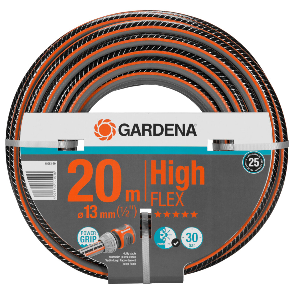 Gardena Comfort Highflex Hose 13 Mm (1/2 Inch), 20 M: Garden Hose With Power-Grip Profile, 30 Bar Bursting Pressure, Dimensionally Stable, Frost/Uv