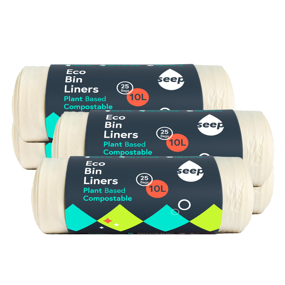 Seep Compostable 10 Litre Bin Bags X 125 Bags - 10L Eco Friendly Bin Liners - Food Waste Caddy Liners - Biodegradable Waste Paper Bin Liners Clear | 5