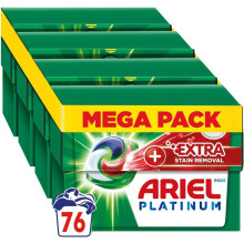 Ariel Platinum PODS?, Washing Liquid Laundry Detergent Capsules 76 (4x19) Washes, +Extra Stain Removal, Even Remove 7-Day Dried-In Stains