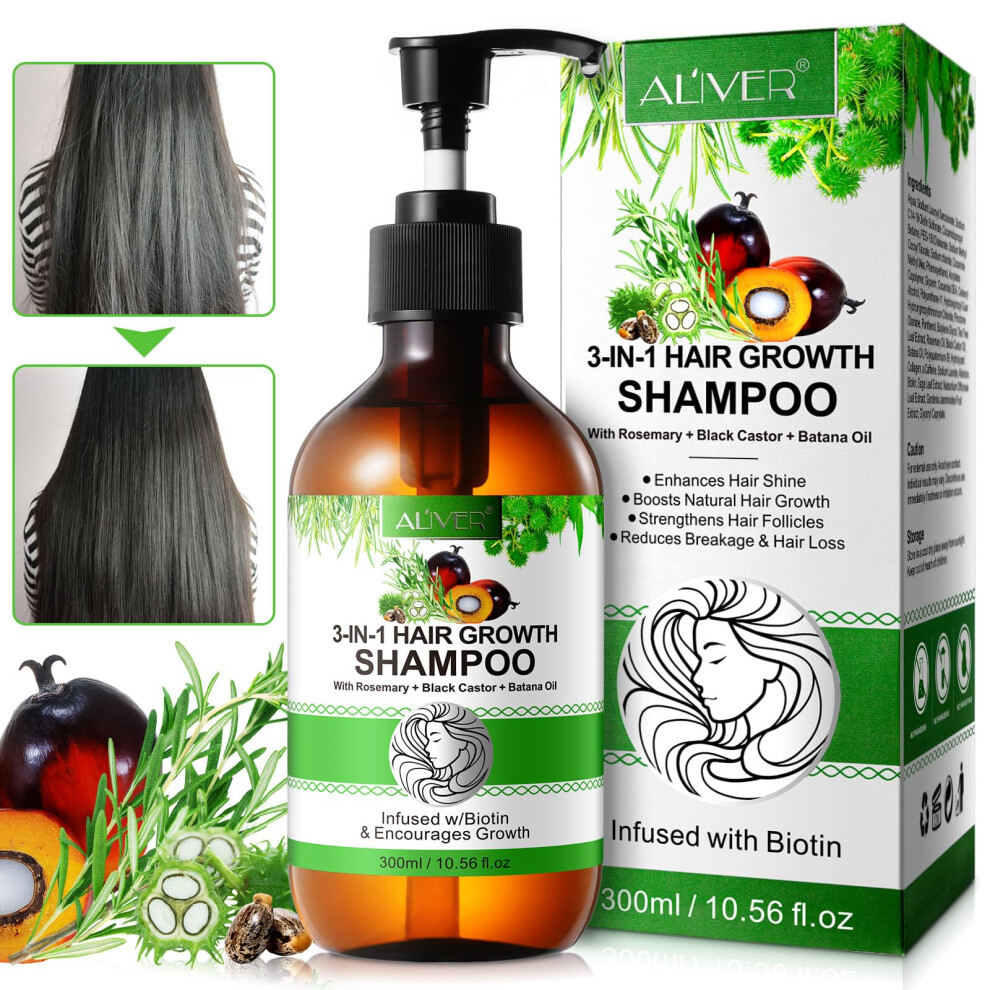 Bibonse 3 In 1 Rosemary Shampoo For Hair Growth, Organic Hair Growth Shampoo With Rosemary Oil, Castor Oil And Batana Oil, Biotin Rosemary Shampoo Against