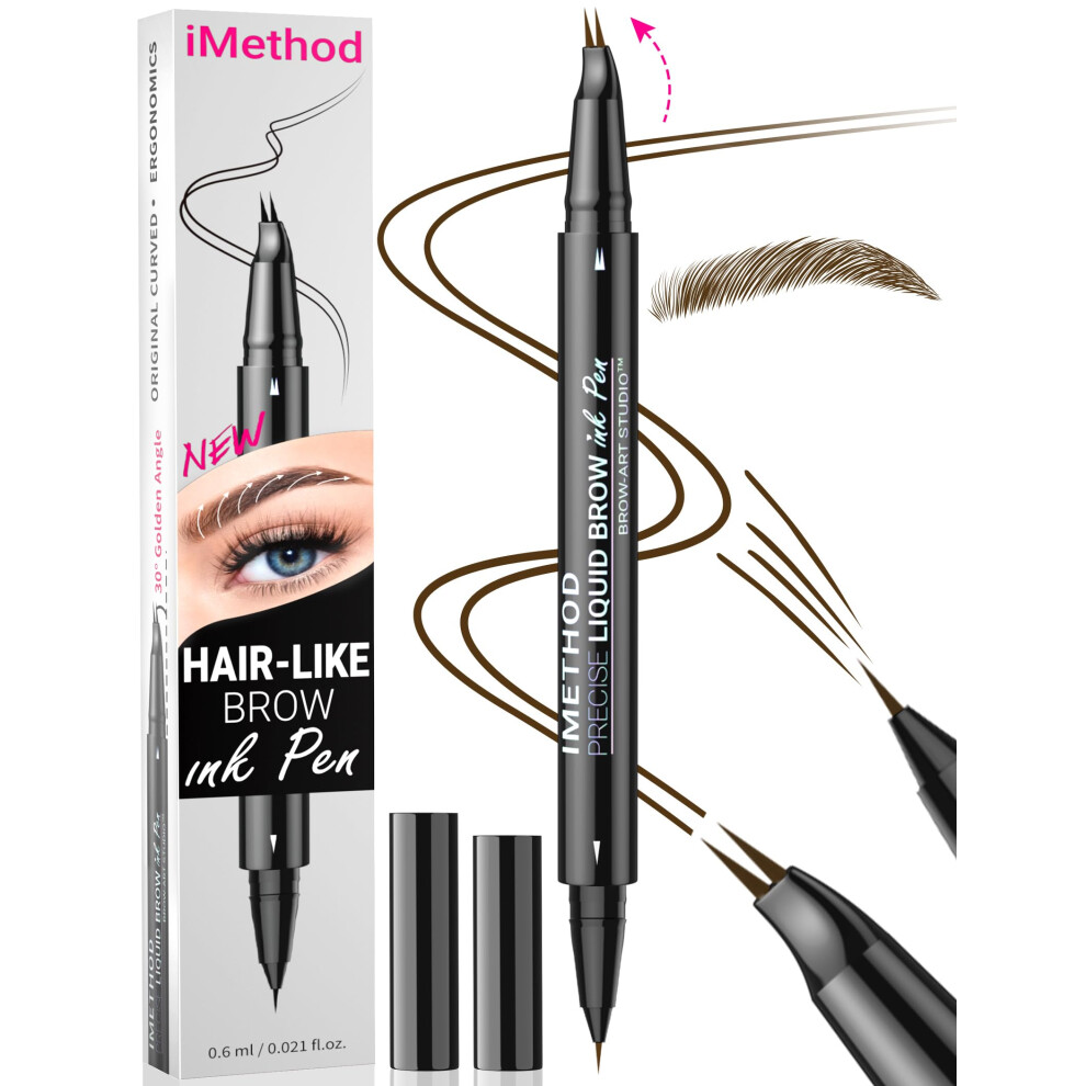 Imethod Curved Eyebrow Pen - Eyebrow Pencil, Brow Pencil 2-In-1 Dual-Ended Microblading Eyebrow Pen With Micro-Fork-Tip And Precise Brush-Tip Create