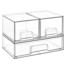 Vtopmart 3 Pack Stackable Storage Drawers, Acrylic Organiser with 24 Non-slip Mat, Bathroom Organiser Storage for Dresser, Bathroom