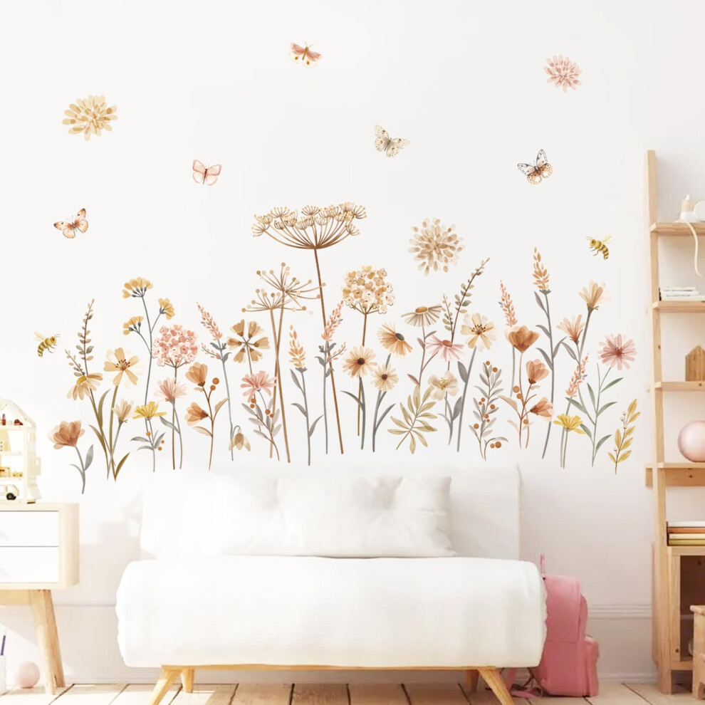 Boho Garden Flower Wall Decals Wildflower Floral Dandelion Daisy Wall Stickers Baby Nursery Girls Room Bedroom Wall Decor Decalmile