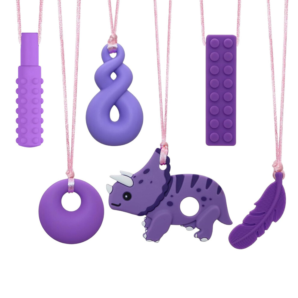 Chew Toys For Autistic Children,6 Pack Chewy Necklace Bpa Free, Food- Grade Silicone Autism Chew Toys,Sensory Chew Necklace For Autism, Adhd, Anxiety, Udrkfopk