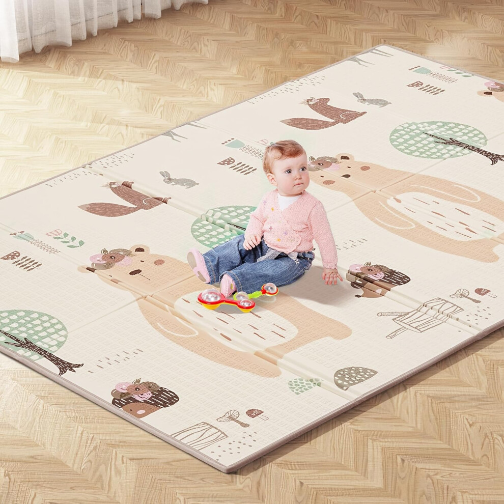 Baby Play Mats For Floor, Foldable Playmat With Hemmed Edges, 1Cm Thick Waterproof Play Mat For Crawling, Playpen, Outdoor Use, Easy To Glostravier