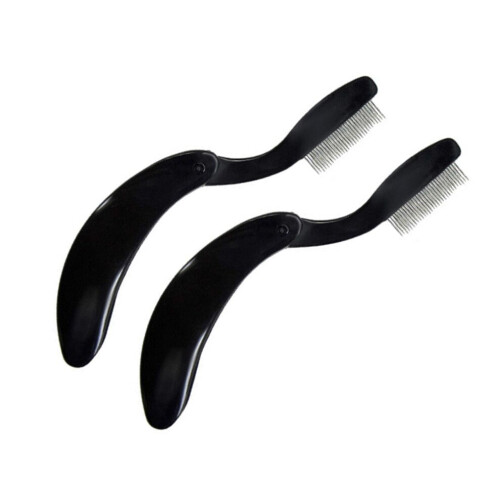 4-piece foldable eyebrow comb set, plastic handle, steel needles, black