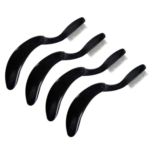 4-piece foldable eyebrow comb set, plastic handle, steel needles, black 2