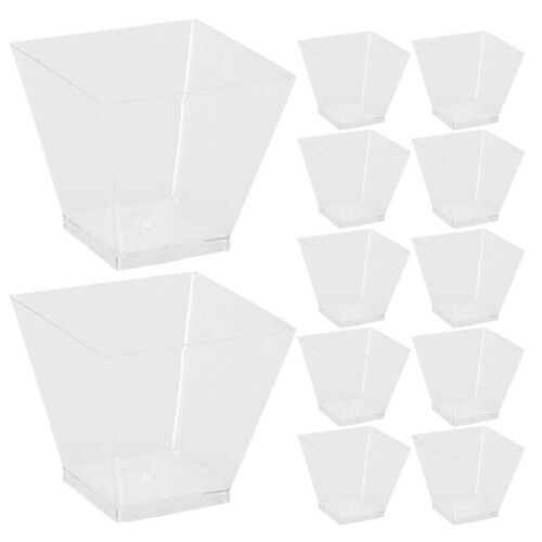 50pcs 60ml Disposable Plastic Transparent Trapezoidal Shaped Dessert