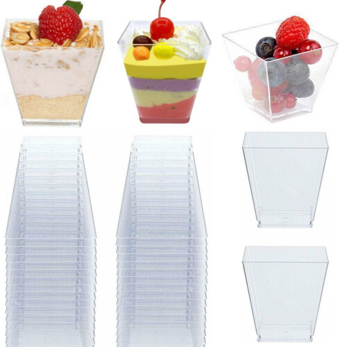50pcs 60ml Disposable Plastic Transparent Trapezoidal Shaped Dessert 2