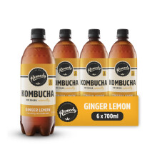 Remedy Kombucha Tea - Ginger Lemon - Sparkling Live Cultured, Naturally Sugar Free Soft Drink - Probiotic for Gut Health - 6x700ml