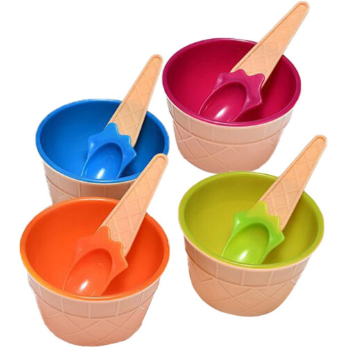 4 Sets mit Haushalts-Eisbechern, Puddingschalen und Joghurtbechern