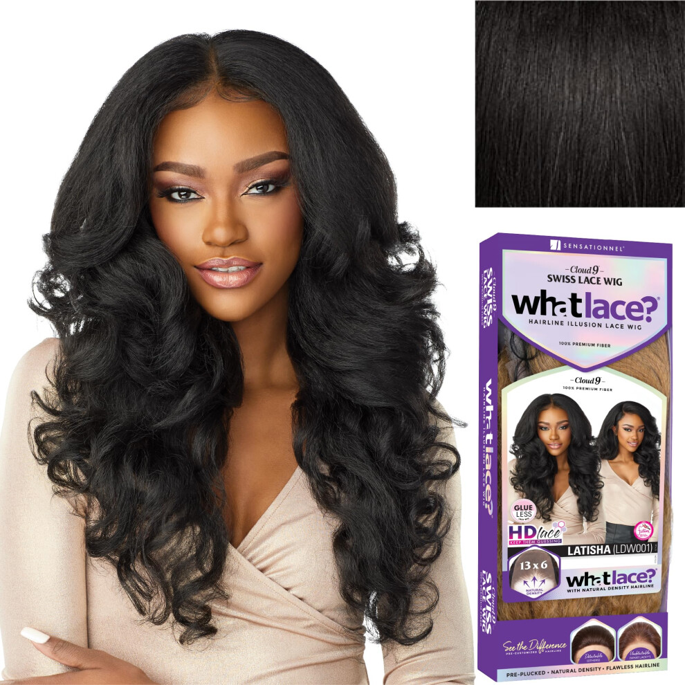 Sensationnel What Lace 13X6 Wigs - Cloud 9 Synthetic Hair Hand Tied Natural Preplucked Hairline Illusion Lace Frontal Lacewig -Whatlace Latisha (1B)